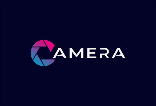 Camera Logo, Letter C with lens combination in text camera typography logo, vector illustration