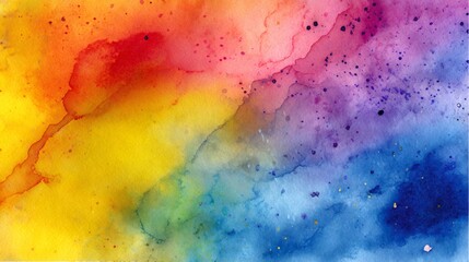 Colorful watercolor washes blend seamlessly, creating a vibrant and dynamic abstract painting with a speckled texture