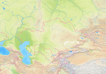 Map of Kazakhstan and surrounding countries without any labels