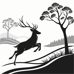 deer in the forest vector silhouette , ai generator