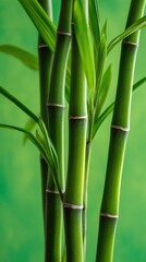 Fototapeta premium Lush green bamboo stalks against a verdant backdrop
