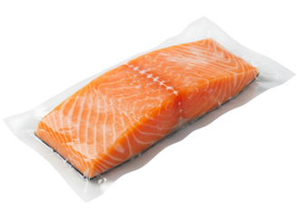 Vacuum packed salmon fillet isolated on transparent background