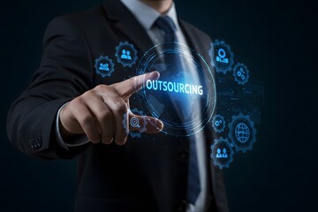 Outsourcing Global recruitment HR concept on virtual screen, Generated AI