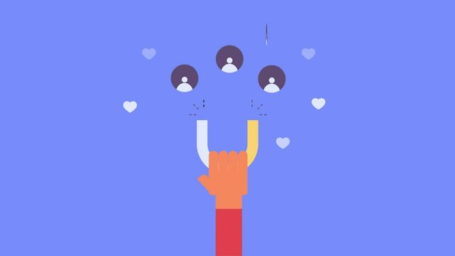 Hand with magnetic pull attracts customer engagement and influencer marketing  for social media success.