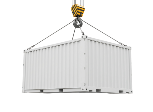 Crane lifting cargo container isolated on transparent background