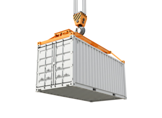 Crane lifting cargo container isolated on transparent background