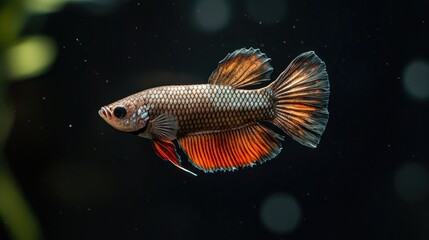 Ornate fish, side profile, in aquarium