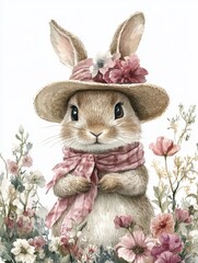 Cartoon rabbit sitting. Cute bunny illustration isolated on white background