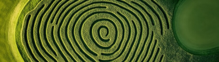 Aerial View of Green Corn Maze with Circular Design, Farming , Maze