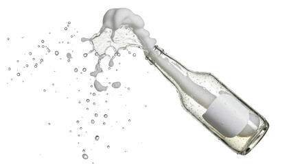 Isolated Exploding Bottle of Sparkling Water