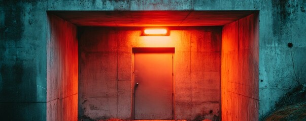 Concrete Passage with Lit Door, Contrast , Urban