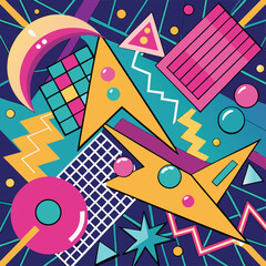 Retro Memphis Style Abstract Geometric Background