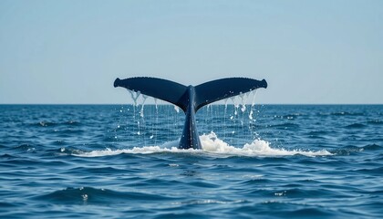 Fototapeta premium Majestic Whale Tail Fluke Diving Ocean Water Splashing