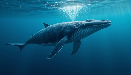 Fototapeta premium Majestic Humpback Whale Underwater Ocean Wildlife Marine Mammal Deep Blue Sea