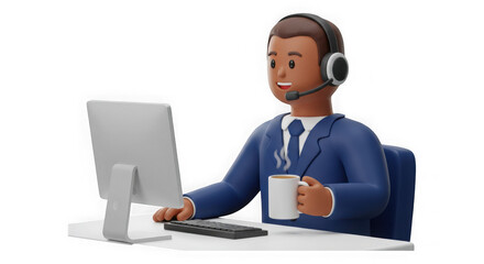 Professional Customer Service Agent: 3D Render of a Businessman Providing Support