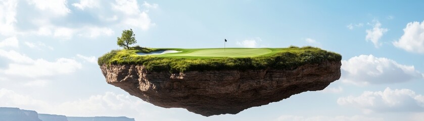 Floating Golf Course Surreal Island Green with Tree, Fairway , Golf , Fantasy