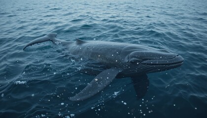Obraz premium Majestic Humpback Whale Swimming in Ocean Waters Close Up View