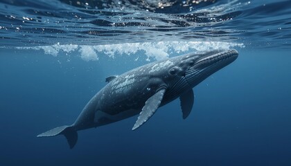 Fototapeta premium Majestic Humpback Whale Underwater Ocean Wildlife Marine Mammal Deep Blue Sea