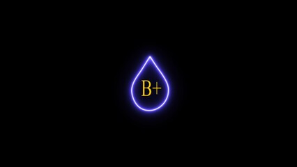 Eight blood group drops appear on the screen, symbolizing the details of the blood group. black background and black screen.