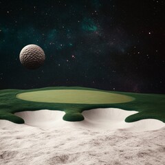 Golf Ball Moon Surreal Space Golf Course with Sand Bunker, Space , Fantasy