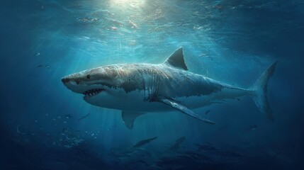 Fototapeta premium Majestic Great White Shark Underwater Scene Ocean Wildlife