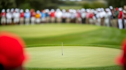 Golf Green Focus with Spectators, Fairway, Putting Green