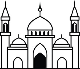 Tunisian Mosque with White Minarets vector line art illustration