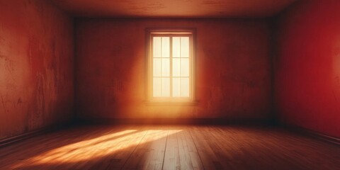 Serene Empty Room with Wooden Floor and Sunlit Window, Ideal for Meditation or Art Gallery Display
