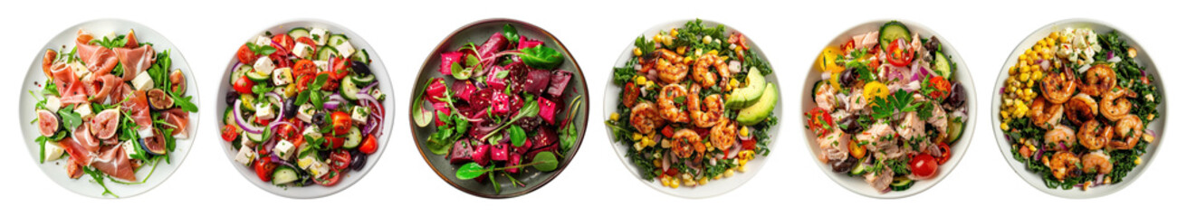 PNG Colorful fresh salad variety, element set on transparent background