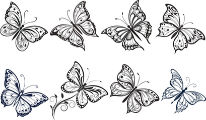 Obraz premium Butterfly silhouette set with white background