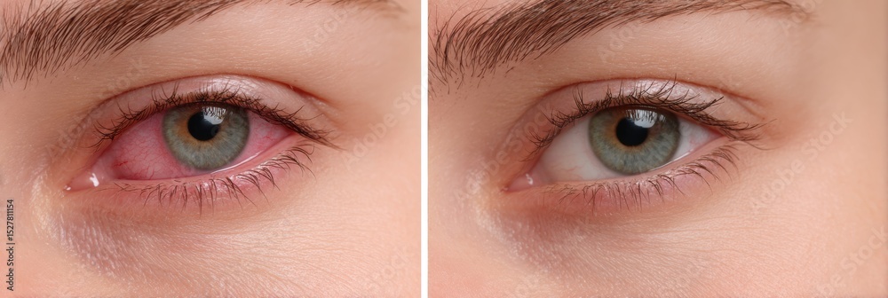 Poster comparison of a tired red eye and a fresh clear eye highlighting differences in appearance and healt