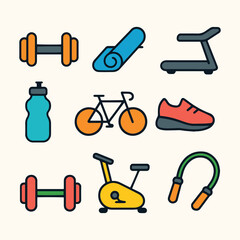Fitness equipment icons set
