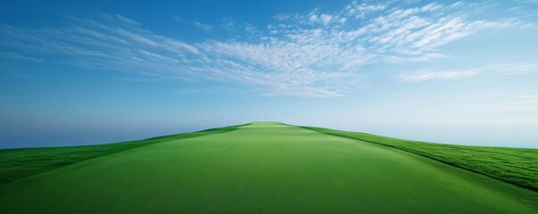 Obraz premium Lush Green Hill Under a Blue Sky with Wispy Clouds, idyllic , landscape