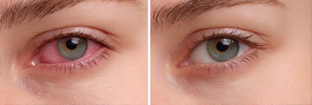 Comparison of a Tired Red Eye and a Fresh Clear Eye Highlighting Differences in Appearance and Health