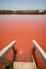 landscape from Lake Atanasovsko Salt located near Burgas in Bulgaria Famous for its pink color, Desalination lake now used for treatments