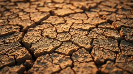 Fototapeta premium A parched and cracked earth surface suggests drought and the impact of dry weather conditions.