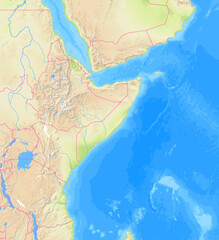 Map of Somalia and surrounding countries without any labels