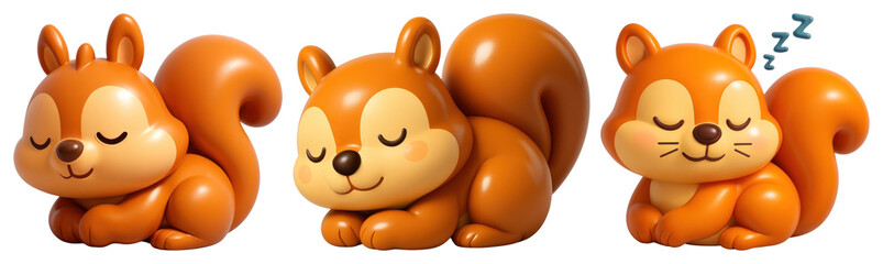 Naklejka premium PNG Cute sleeping cartoon squirrels, element set on transparent background