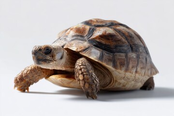 Fototapeta premium Tortoise walking slowly on white surface