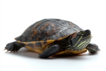 Obraz premium Turtle resting with legs extended on white