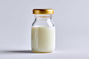 Baby bottle filled with milk placed on white background