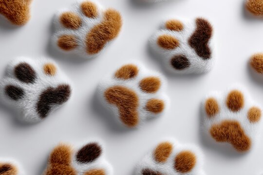 Dog paw prints scattered randomly on white