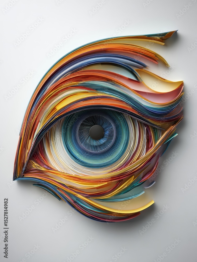 Aufkleber 3D Layered Abstract Representation of Optical Tools Forming an Eye in Vibrant Colors With a Clean Upper Margin