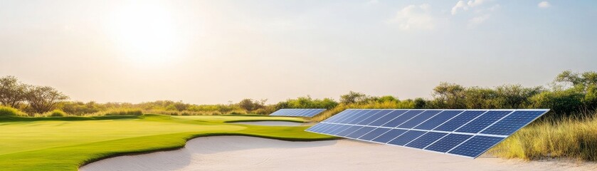 Sustainable Golf Solar Panels on Green Course, eco friendly, renewables