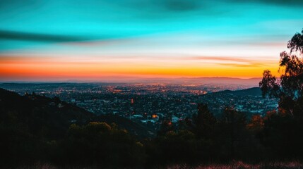 Fototapeta premium Cityscape Sunset View from Hills, possible tourist view, or urban exploration