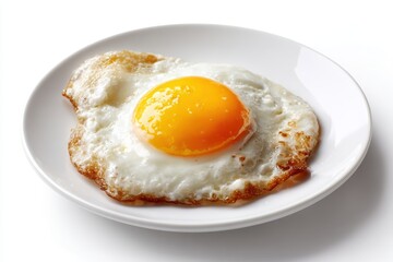 Fried egg sunny-side-up isolated on white plate
