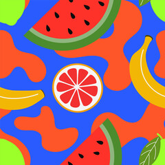 Seamless Summer Fruit Pattern. Vector Background