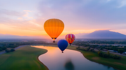 Hot Air Balloons at Sunrise - Aerial View of the Albuquerque International Balloon Fiesta
