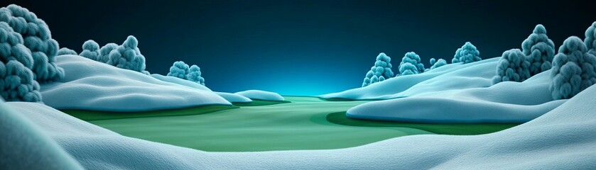 Winter Golf Course Landscape with Snow and Trees, Nature, Scenery