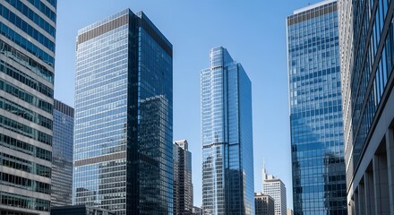 Fototapeta premium Modern Skyscrapers in Cityscape Architecture, Office Buildings, Urban Scene, Blue Sky, Daylight.
